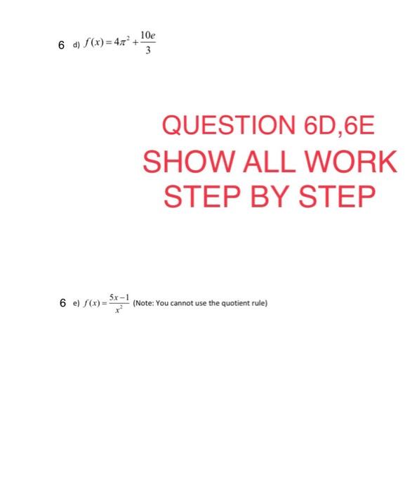 Solved SHOW ALL WORK STEP BY STEPFOR EACH QUESTION | Chegg.com