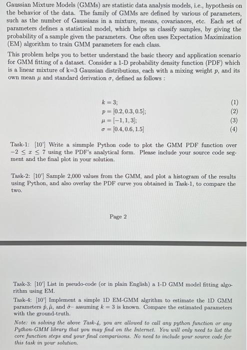 Gaussian Mixture Models (GMMs) are statistic data | Chegg.com