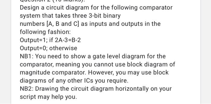 Solved Design A Circuit Diagram For The Following Comparator | Chegg.com