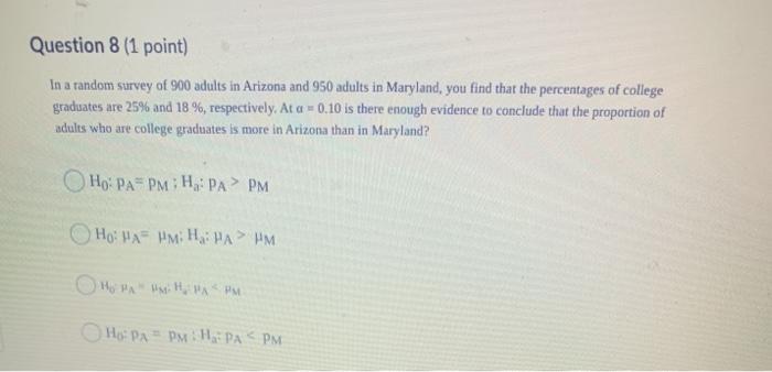 Solved Question 8 (1 point) In a random survey of 900 adults | Chegg.com