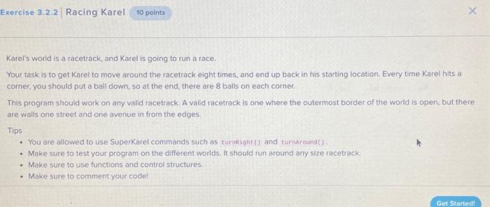 Solved Karel's world is a racetrack, and Karel is going to | Chegg.com