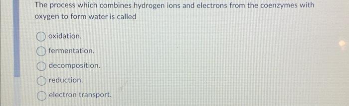 Solved The process which combines hydrogen ions and | Chegg.com