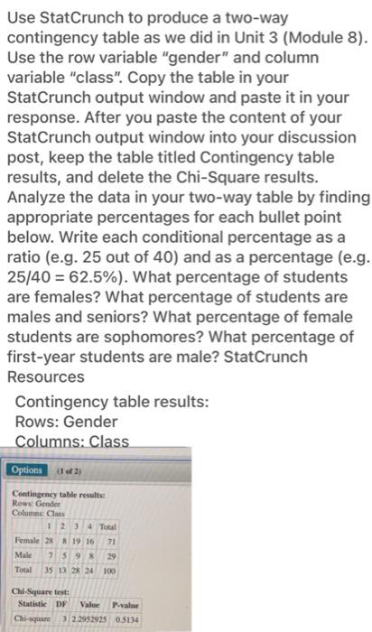 Solved Use StatCrunch to produce a two-way contingency table | Chegg.com