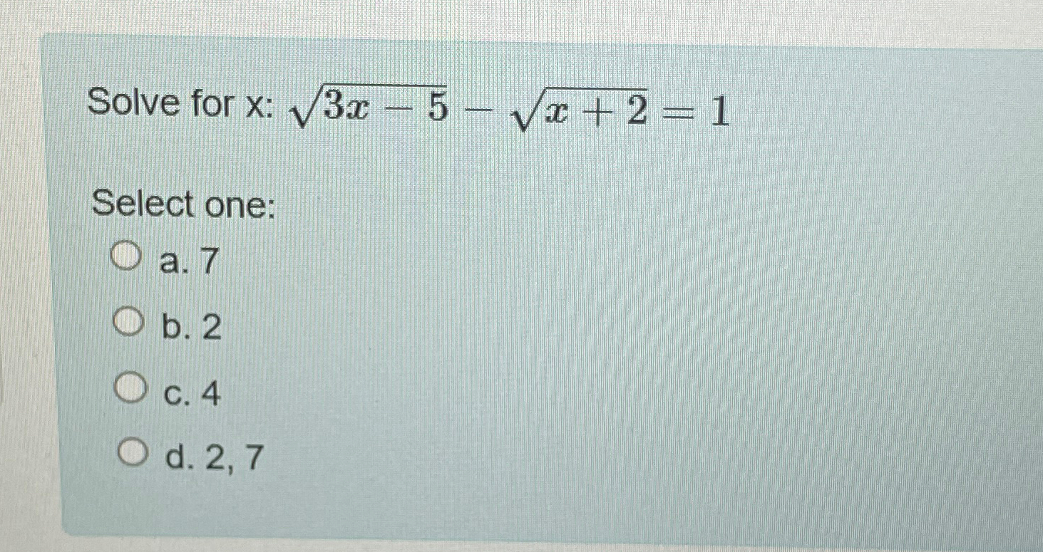 Solved Solve for x:3x-52-x+22=1Select | Chegg.com