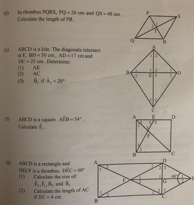 In Rhombus Pqrs Pq 26 Cm And Qs 48 Cm Calculate Chegg Com
