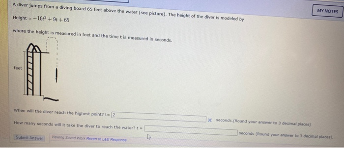 Solved A Diver Jumps From A Diving Board 65 Feet Above The | Chegg.com