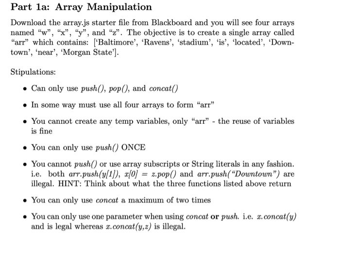 Solved Part la: Array Manipulation Download the array.js | Chegg.com