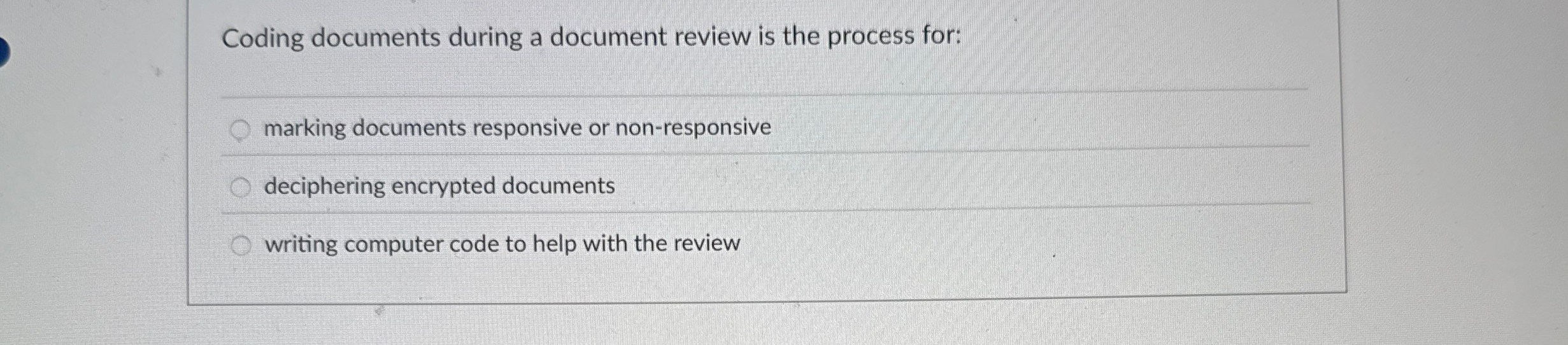 Solved Coding documents during a document review is the | Chegg.com