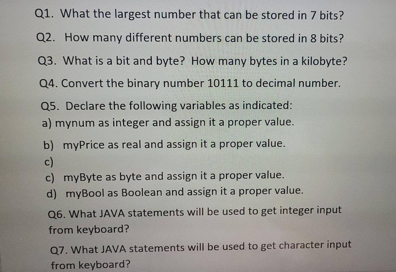 Solved Q1. What the largest number that can be stored in 7 | Chegg.com