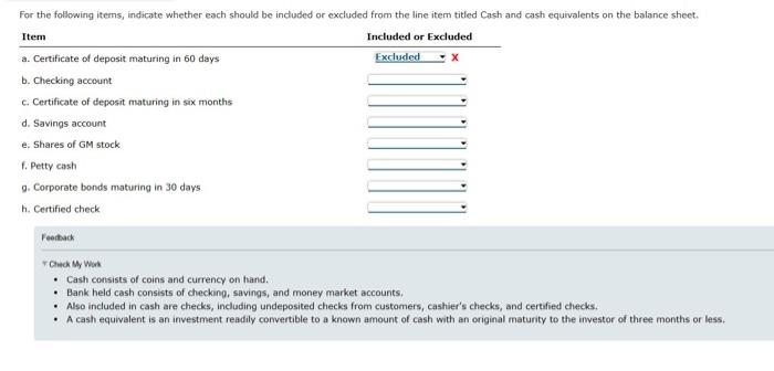 Solved F Check My Wos - Cash consists of coins and currency | Chegg.com