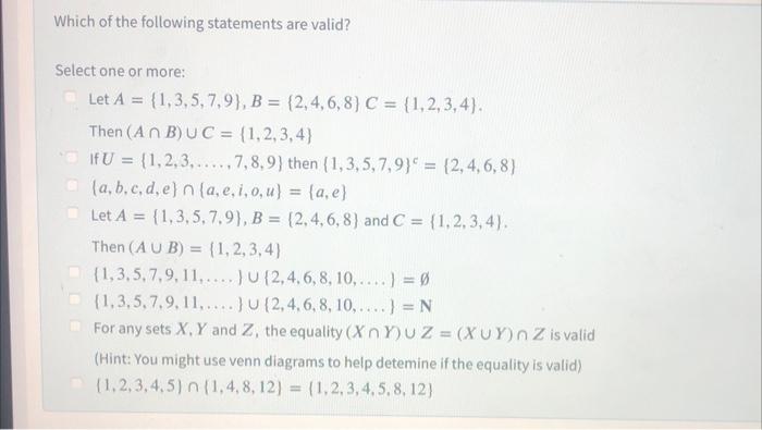 Solved Which Of The Following Statements Are Valid? Select | Chegg.com