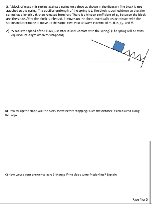 Solved 3. A block of mass m is resting against a spring on a | Chegg.com