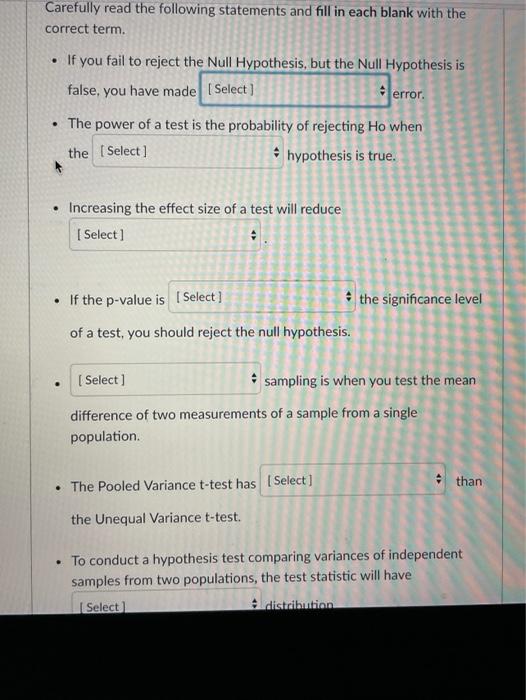 Solved Carefully read the following statements and fill in | Chegg.com