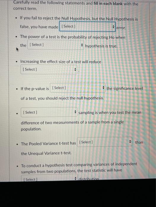 Solved Carefully Read The Following Statements And Fill In | Chegg.com