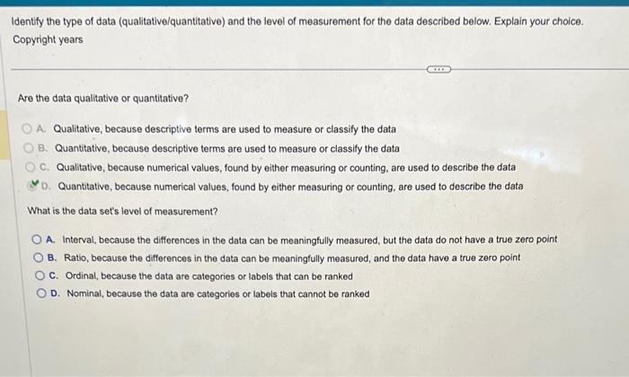 Identify The Type Of Data (qualitative Quantitative) 