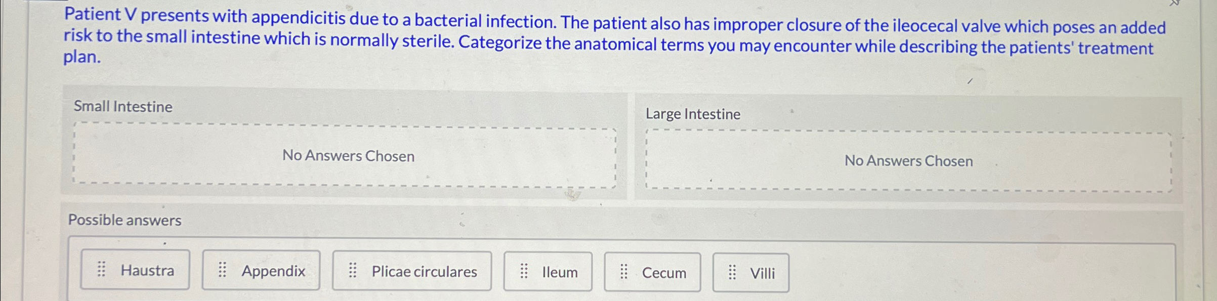 Solved Patient vv ﻿presents with appendicitis due to a | Chegg.com