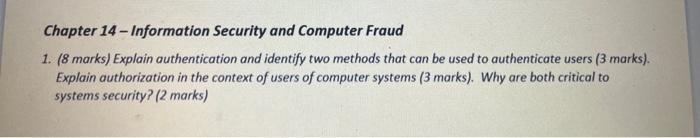 Solved Chapter 14 - Information Security and Computer Fraud | Chegg.com