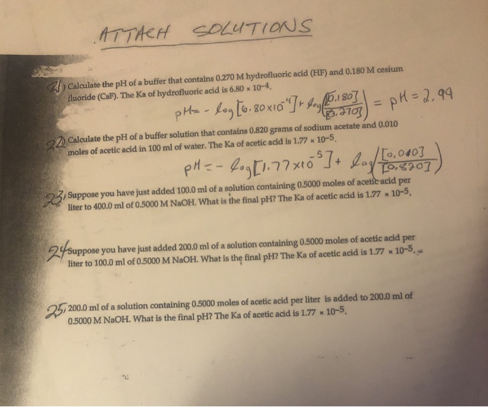 Solved ATTACH SOLUTIONS Calculate the pH of a buffer that | Chegg.com