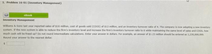 Solved 1. Problem 16.01 (Inventory Management) Look | Chegg.com