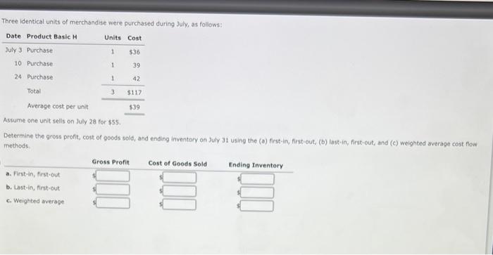 Solved Three identical units of merchandise were purchased | Chegg.com