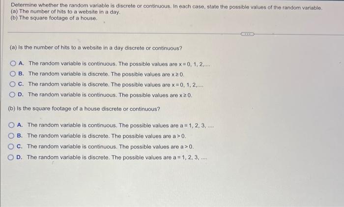 Solved Determine Whether The Random Variable Is Discrete Or | Chegg.com