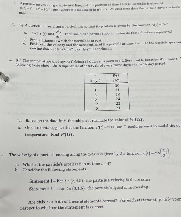 Solved 1. A Particle Moves Along A Horizontal Line, And The | Chegg.com