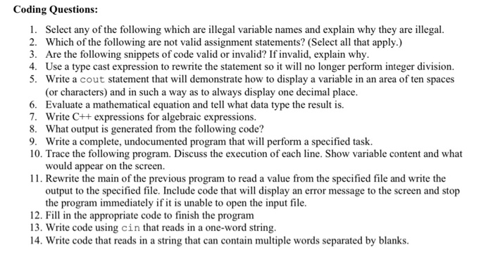 Coding Questions: 1. Select any of the following | Chegg.com