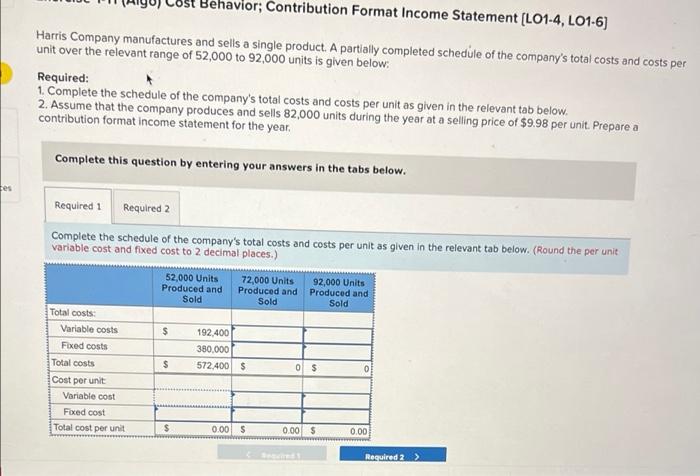 Solved Havior; Contribution Format Income Statement (l01-4, 