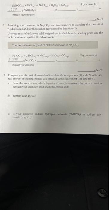 Solved NaHCO3(2)+HCl(ay )→NaCl(2)+H2Oa+CO21 Equation (i) | Chegg.com