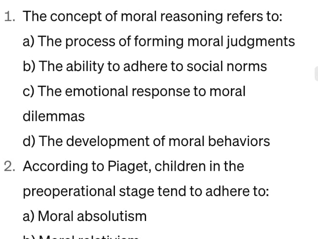 Solved The concept of moral reasoning refers to a The Chegg