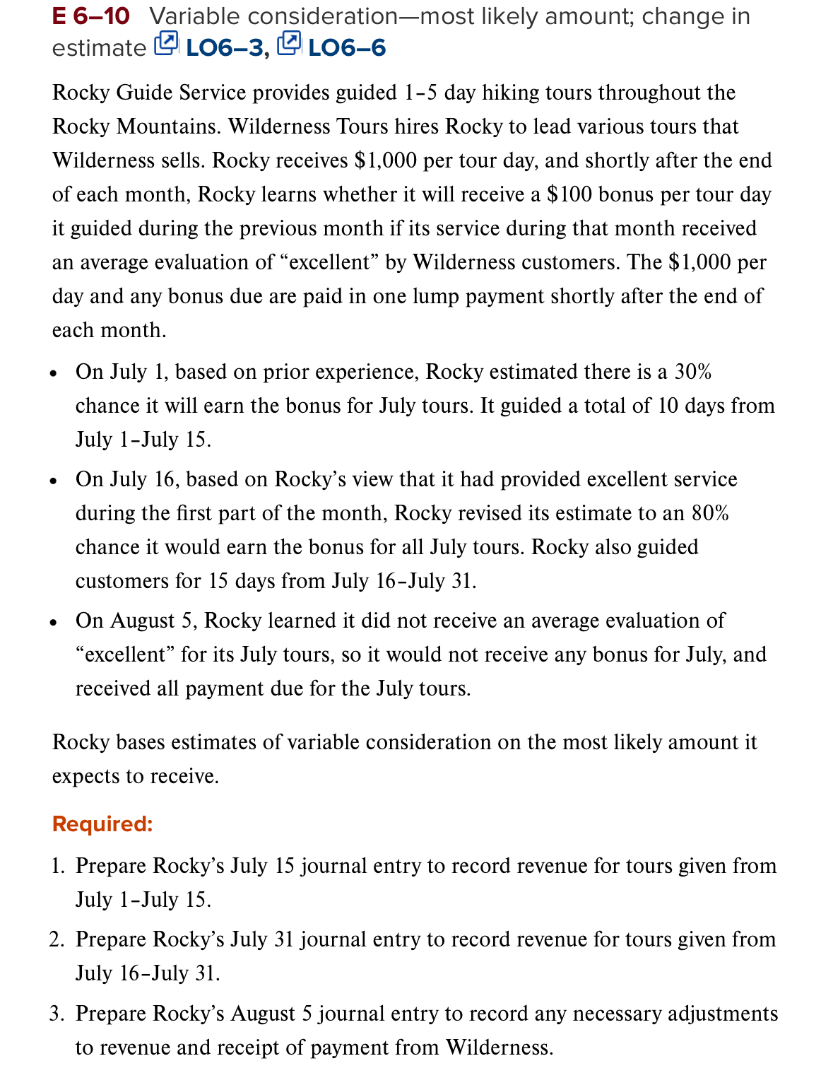 Solved E 6-10 ﻿Variable consideration-most likely amount; | Chegg.com