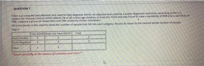Solved QUESTION 7 TOVA is a computerized attention test used | Chegg.com