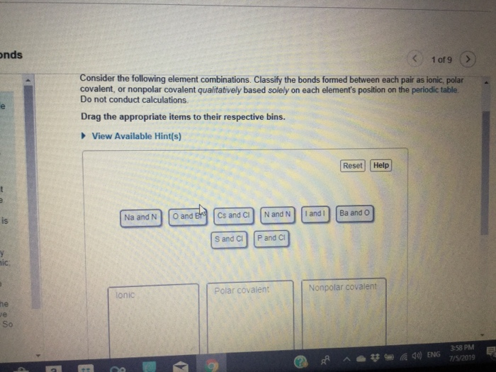 Solved Onds 1 Of 9 Consider The Following Element Combina