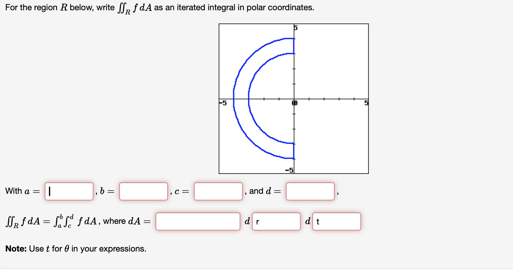 Writing Rfda Solved For the region R below, write ∬RfdA as an iterated | Chegg.com