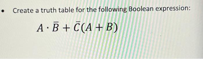 Solved Create A Truth Table For The Following Boolean | Chegg.com