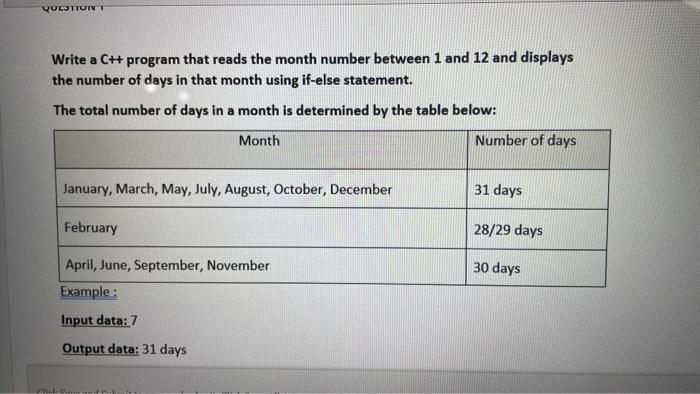 Solved QUESTIUN Write a C++ program that reads the month | Chegg.com