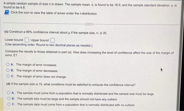 Solved A simple random sample of size n is drawn. The sample | Chegg.com