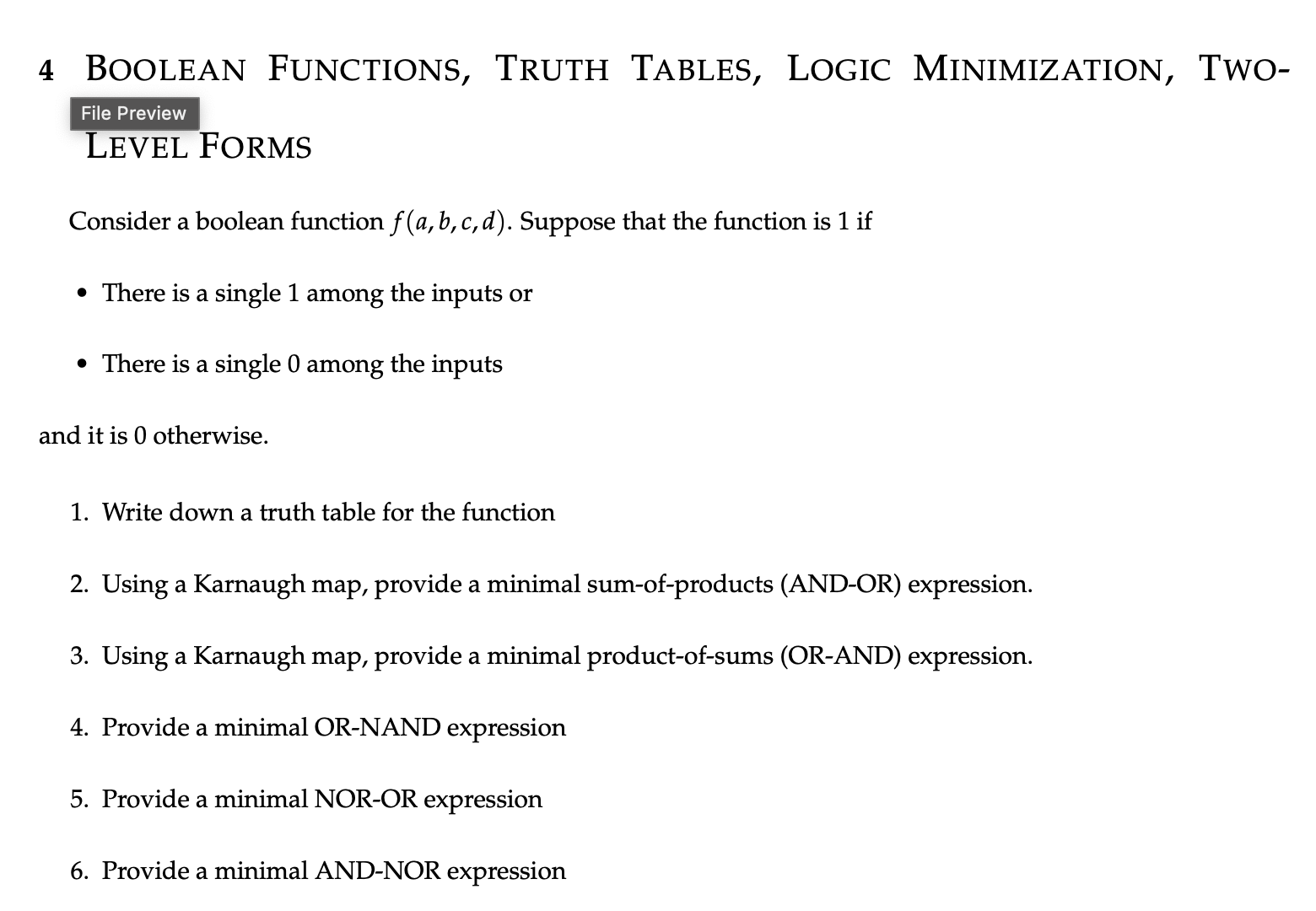 Solved 4 ﻿Boolean Functions, Truth Tables, Logic | Chegg.com