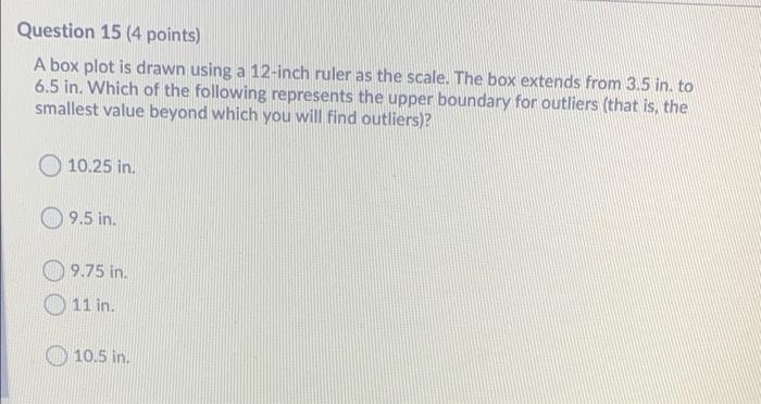 Solved Question 15 (4 points) A box plot is drawn using a | Chegg.com