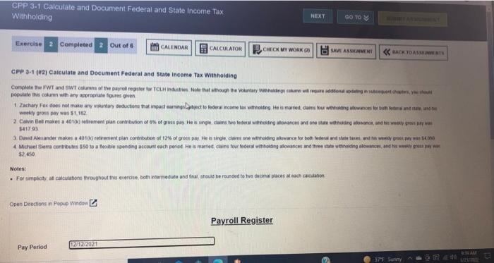 Payroll Register Pay Period 12/12/2021 Pay Date | Chegg.com
