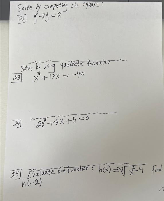 Solved Solve by completing the square: 29. y2−2y=8 Solve by | Chegg.com