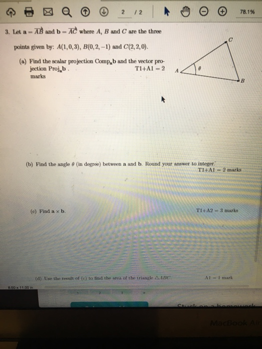 Solved P Q © © 212 | A com o @ 78.1% 3. Let a - AB and b - | Chegg.com