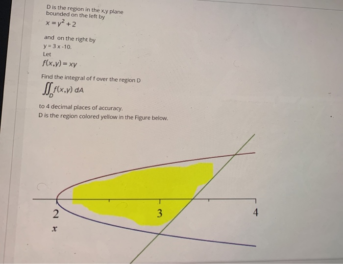 Solved Dis the region in the x.y plane bounded on the left | Chegg.com