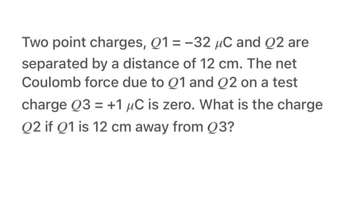 Solved Two Point Charges Q1−32μc And Q2 Are Separated By A 7334