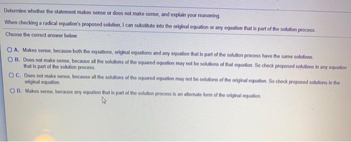 Solved Determine whether the statement makes sense or does | Chegg.com