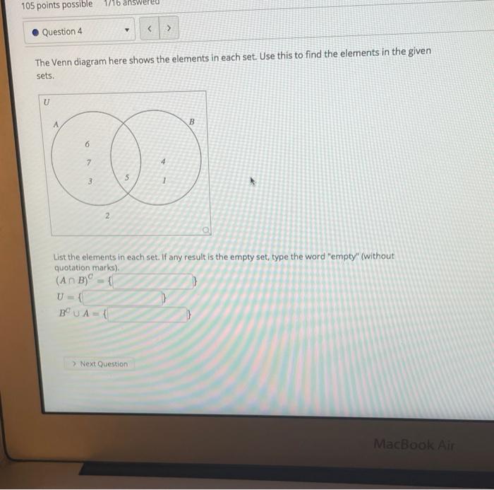 Solved 105 points possible 1/16 answered Question 4 The Venn | Chegg.com