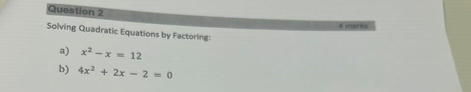 x 2 4x 12 0 factoring