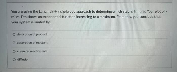 Solved You Are Using The Langmuir-Hinshelwood Approach To | Chegg.com