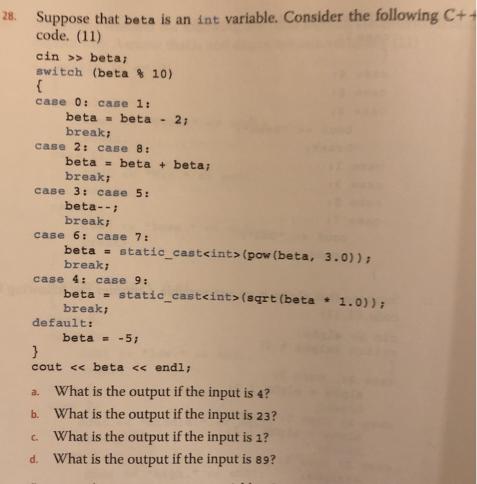 Solved 28 Suppose That Beta Is An Int Variable Consider Chegg Com