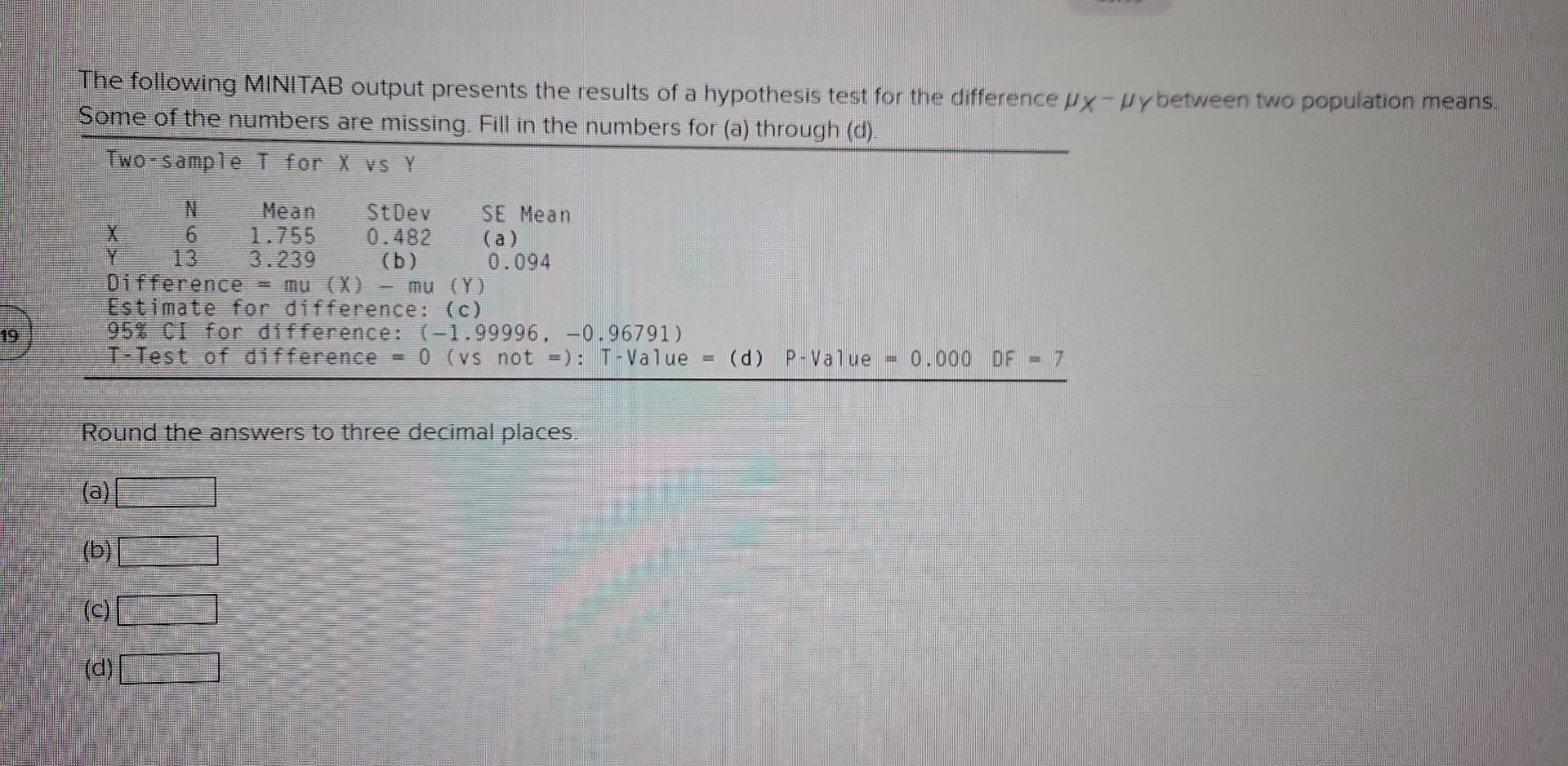 Solved The Following MINITAB Output Presents The Results Of | Chegg.com